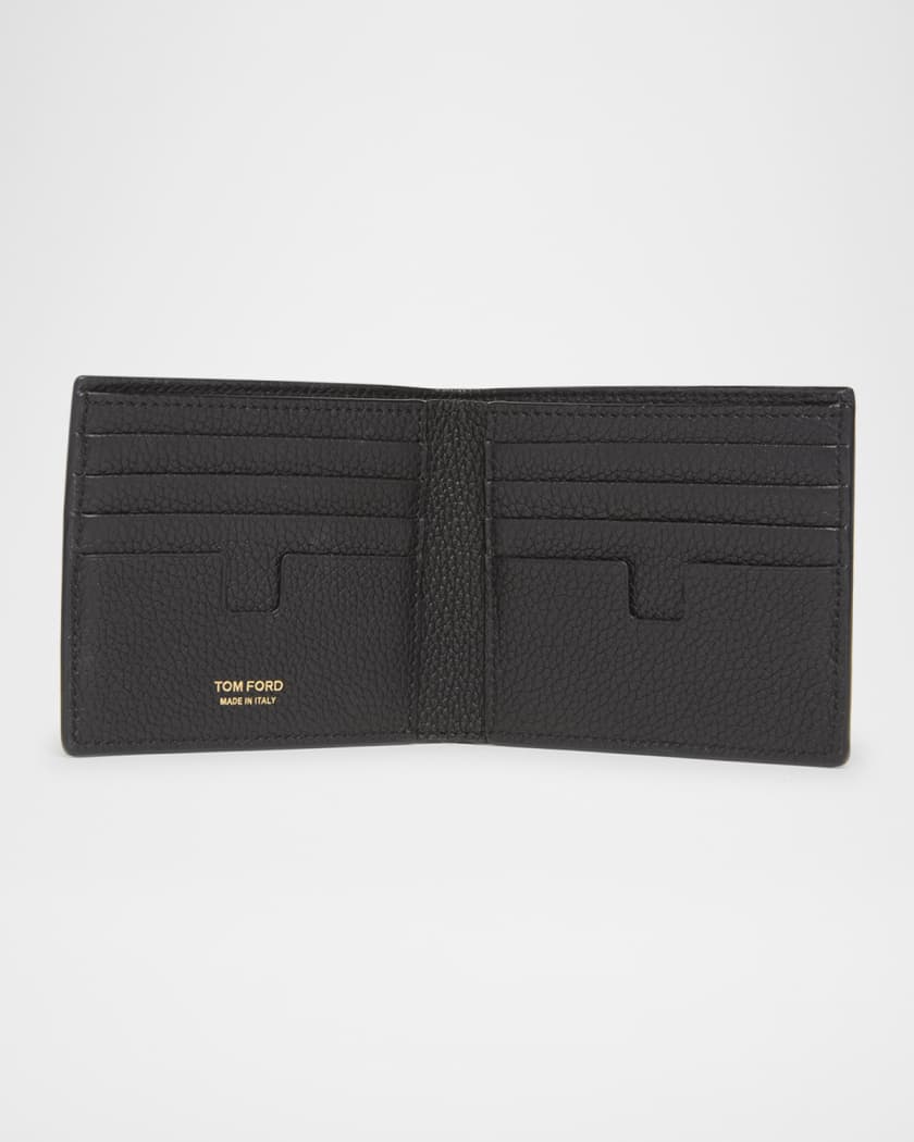 Men's T Line Grained Leather Bifold Wallet