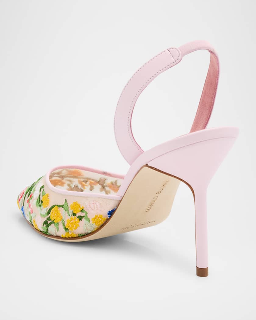 Floral Embroidered Mesh Slingback Pumps