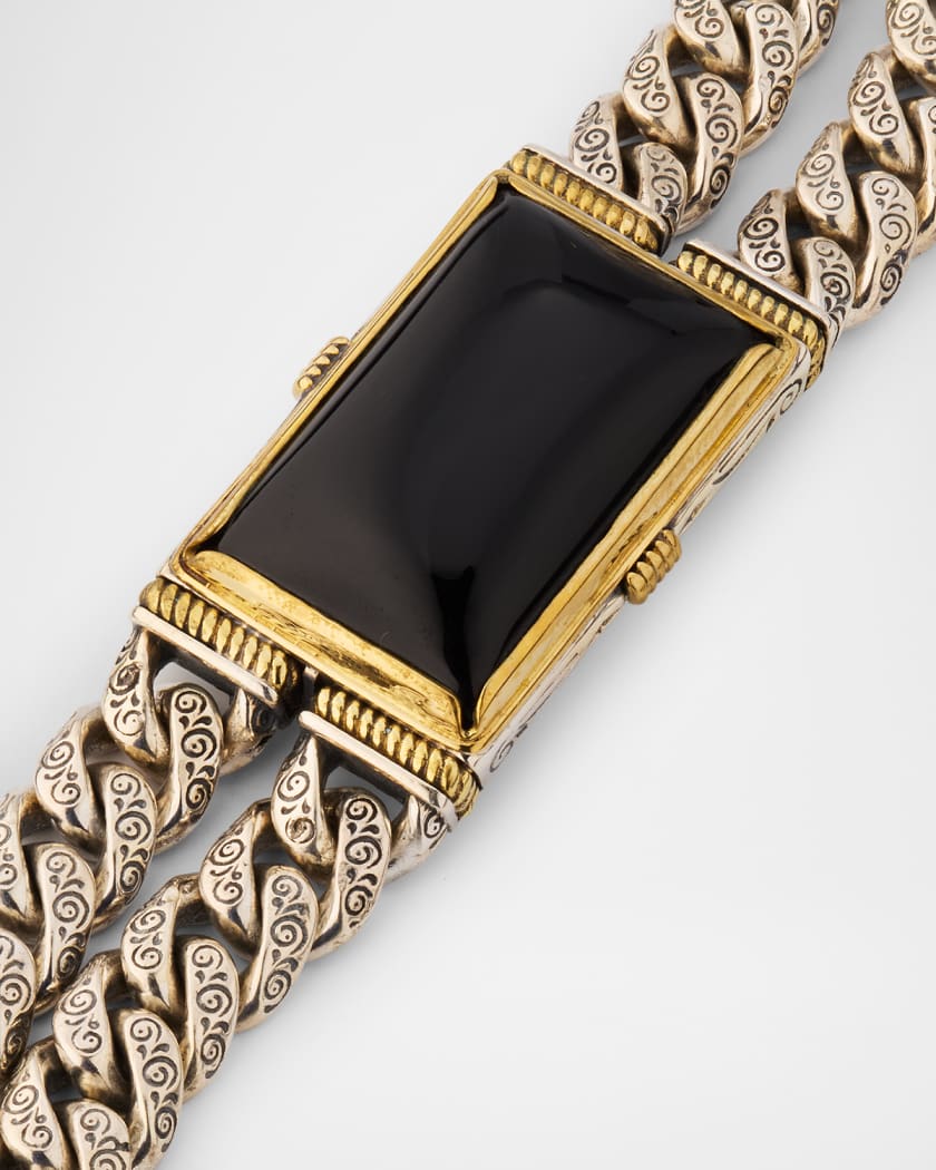 Men's Sterling Silver and Bronze Black Onyx Bracelet