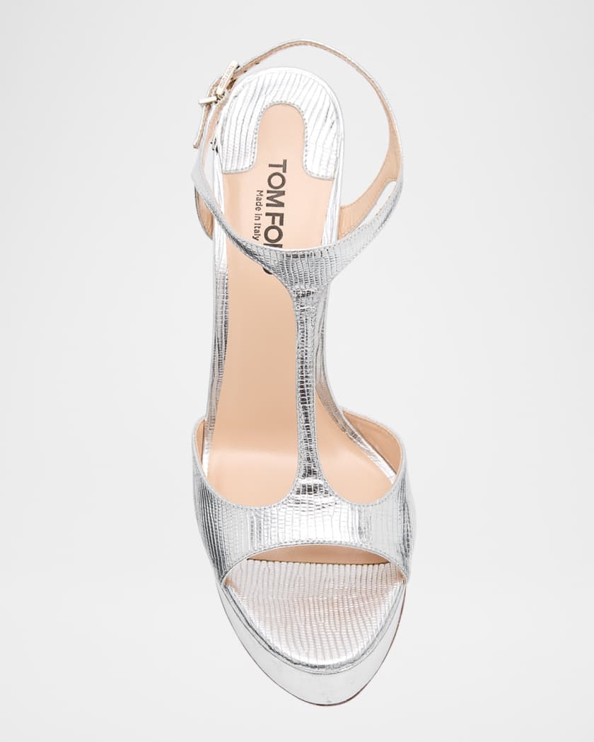 Metallic T-Strap Platform Sandals