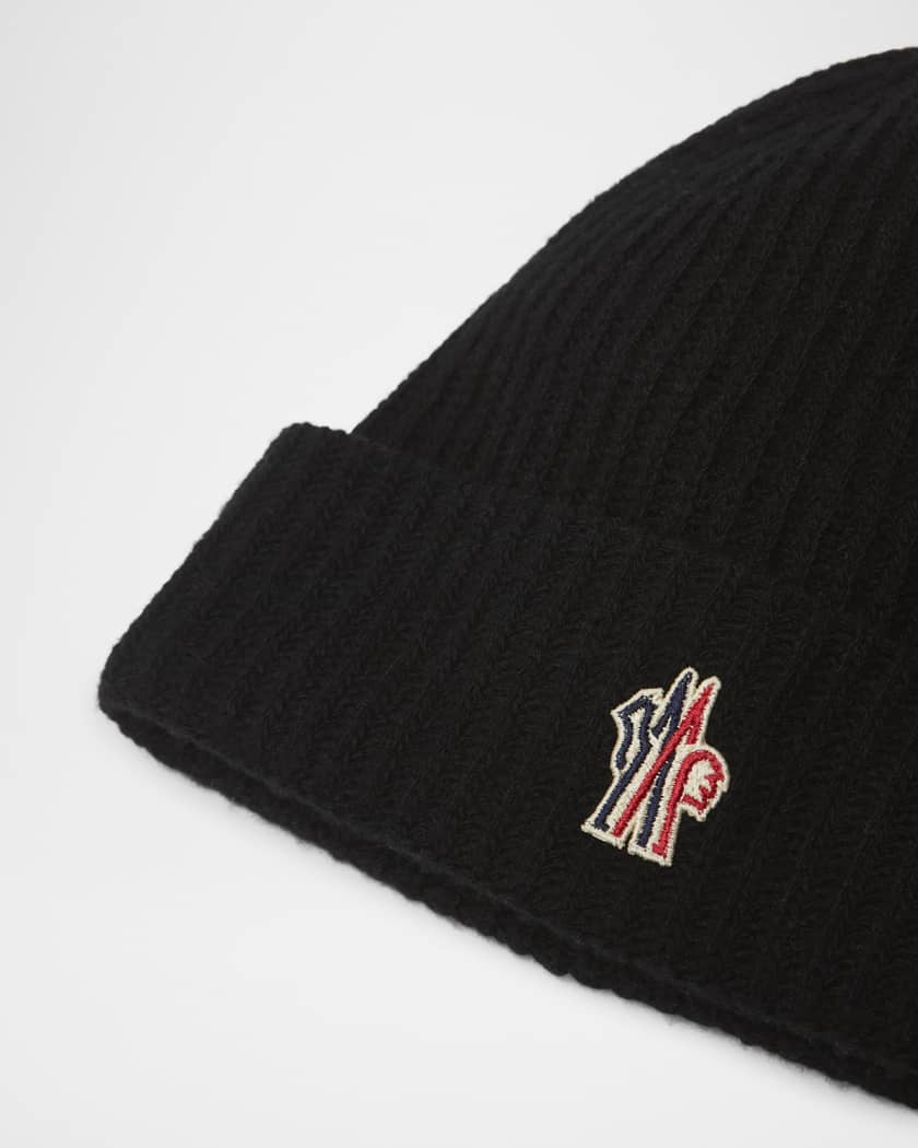 Kid's Rib-Knit Wool Logo-Patch Beanie