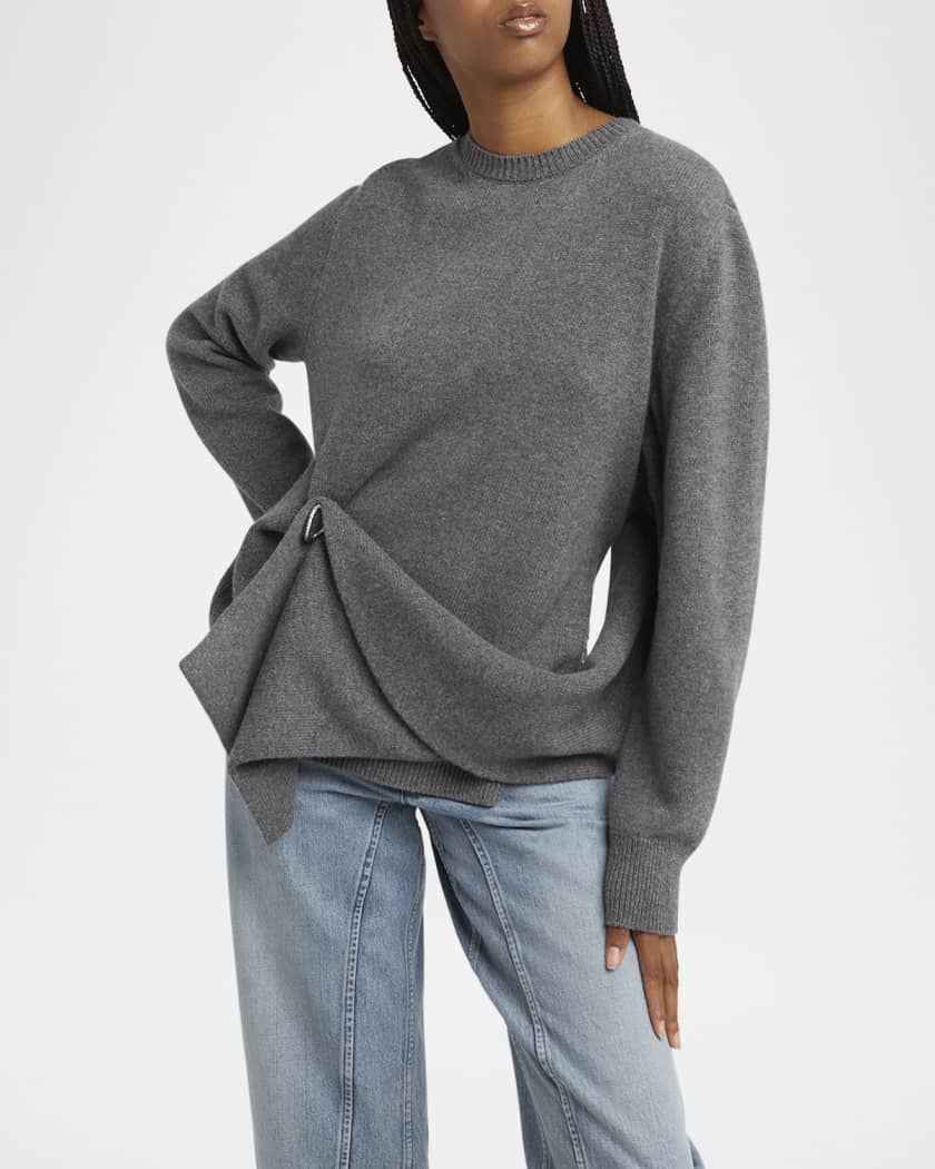 Jil Sander Draped Panel Wool-Cashmere Crewneck Sweater | Neiman Marcus