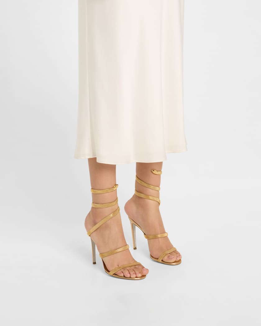 Cleo Metallic Snake-Wrap Sandals