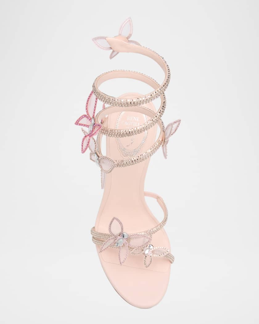 Margot Crystal Butterflies Ankle-Wrap Sandals