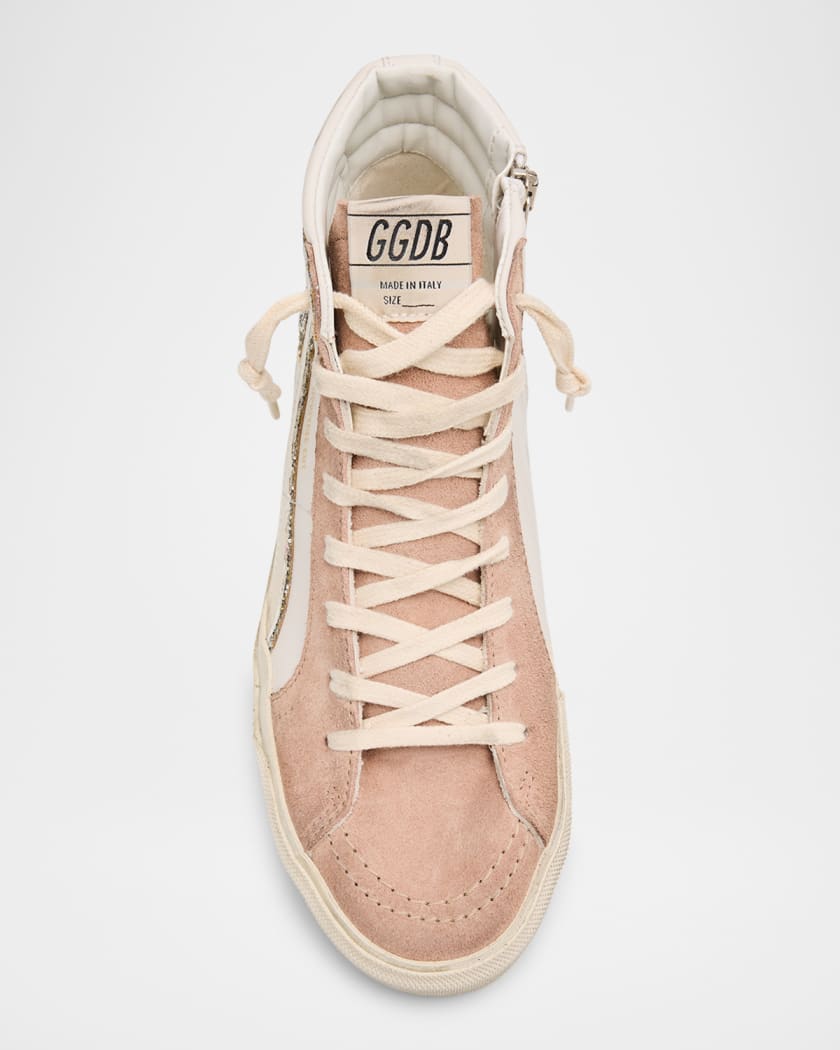 Slide Leather Glitter Mid-Top Sneakers