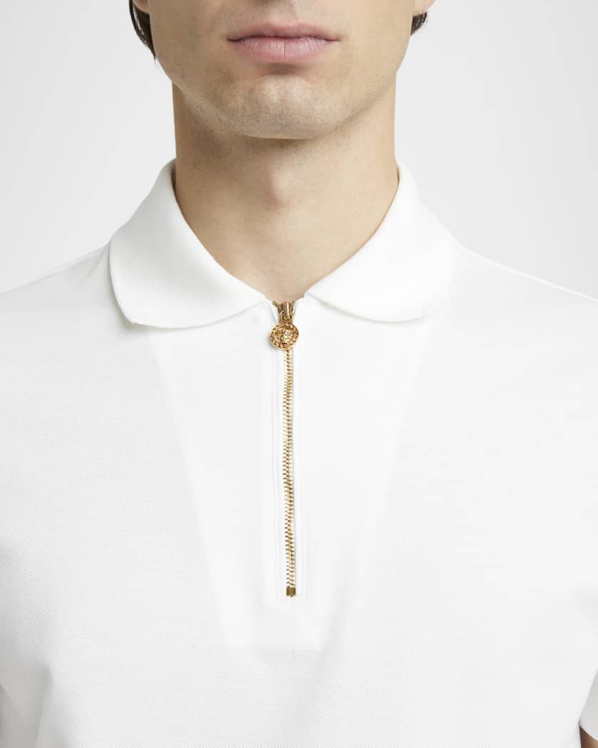 Men's Medusa Zip Pique Polo Shirt