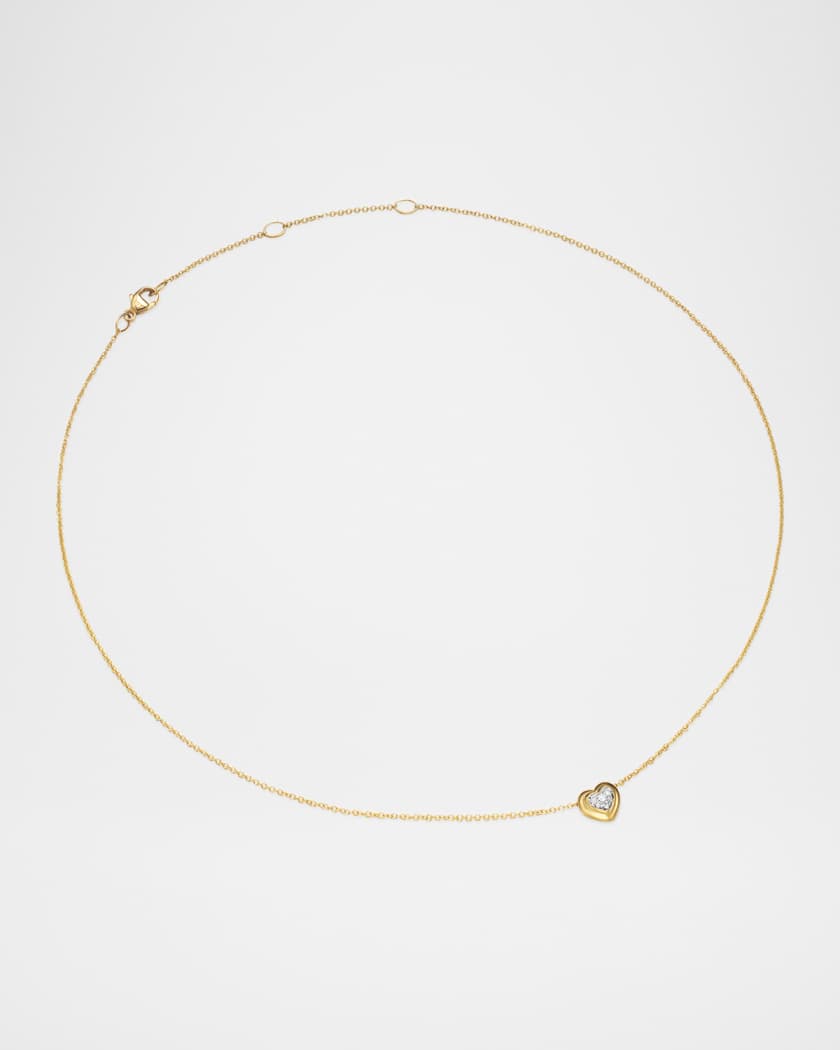 Puffy Heart Pendant Necklace in 18K Gold with Diamonds, 8mm, 17"L