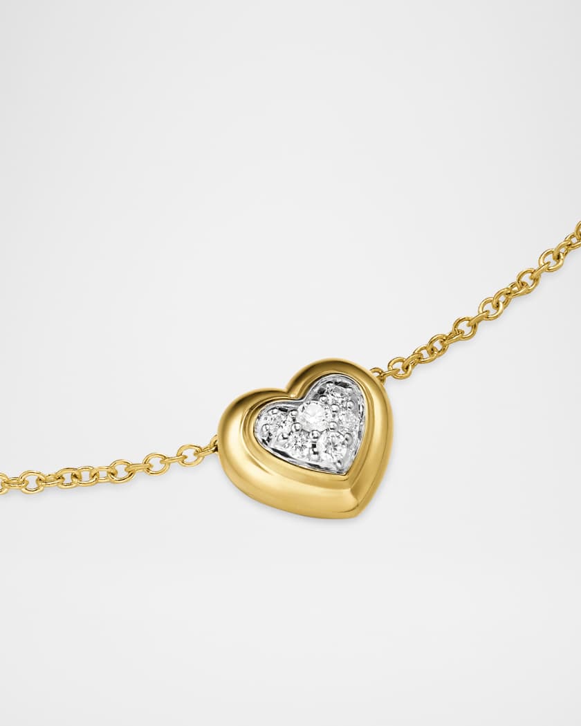 Puffy Heart Pendant Necklace in 18K Gold with Diamonds, 8mm, 17"L