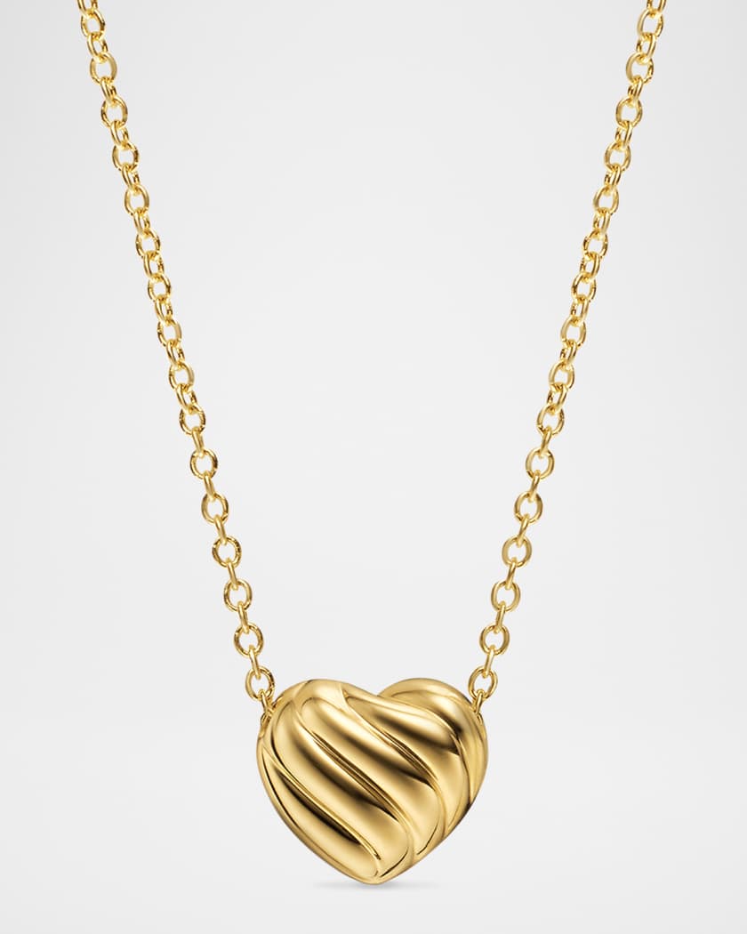 Puffy Heart Pendant Necklace in 18K Gold with Diamonds, 8mm, 17"L