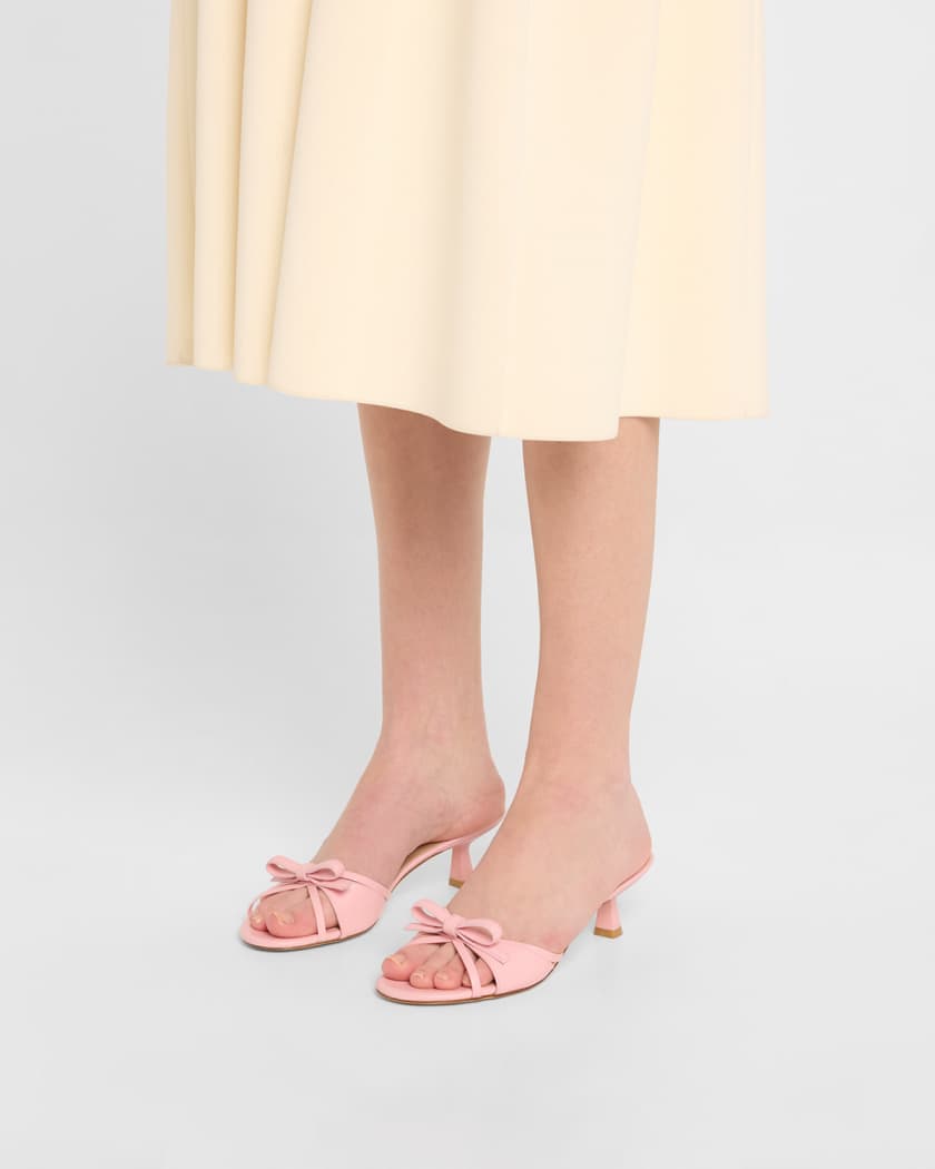 Felicity Leather Bow Kitten-Heel Mules