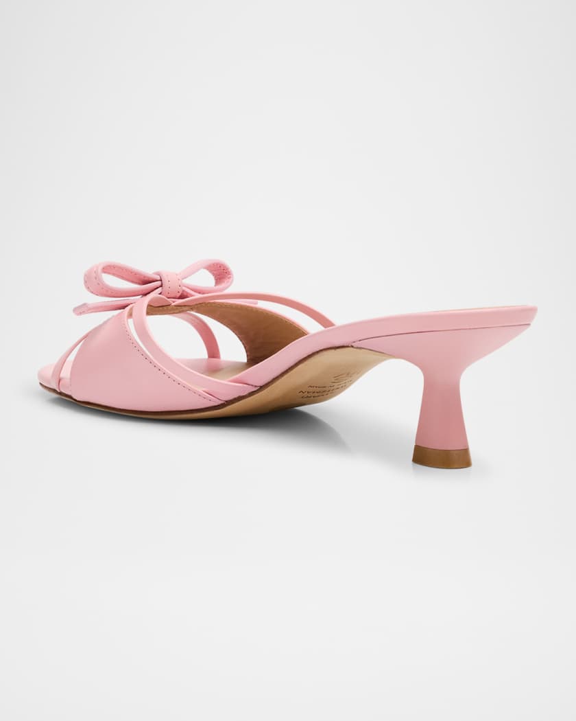 Felicity Leather Bow Kitten-Heel Mules