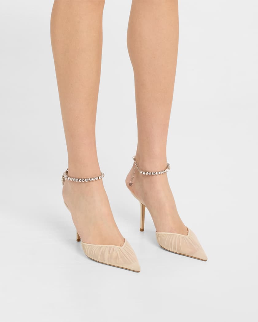 Saeda Ruched Crystal Ankle-Strap Pumps