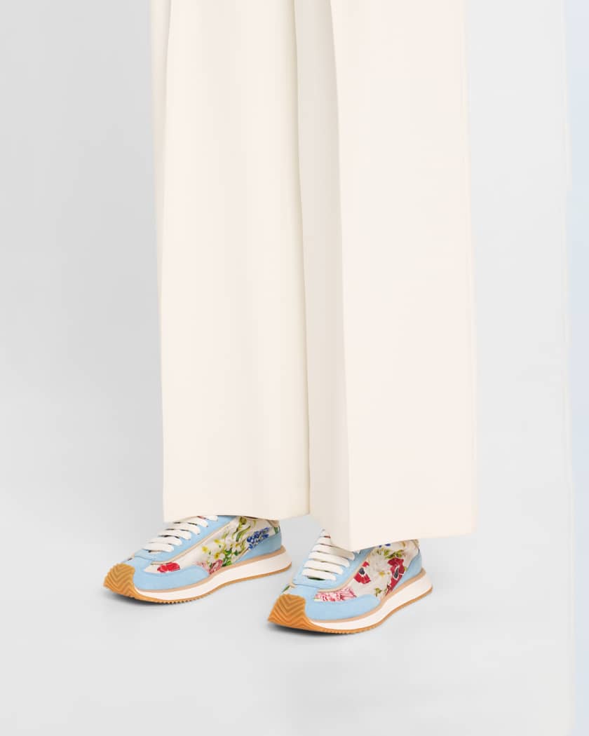 Aria Floral Nylon and Leather Low-Top Sneakers