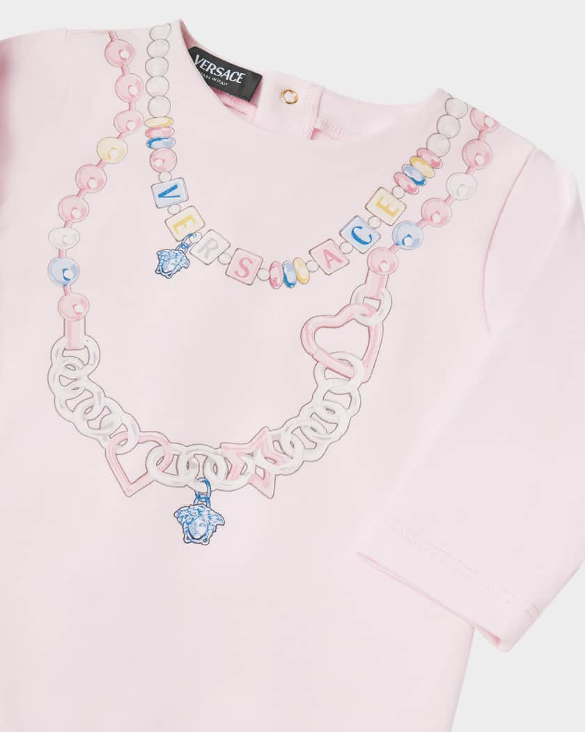 Girl's Logo-Print Necklace Graphic Coverall, Size 3M-18M