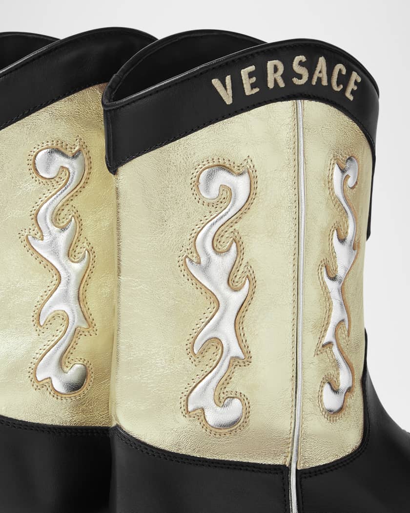 Girl's Calf Leather Laminated Embroidered Boots