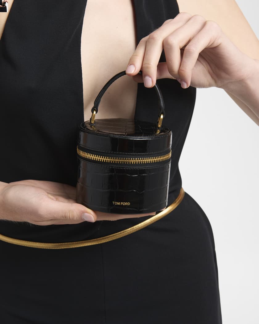 Audrey Mini Bucket Bag in Shiny Croc-Printed Leather
