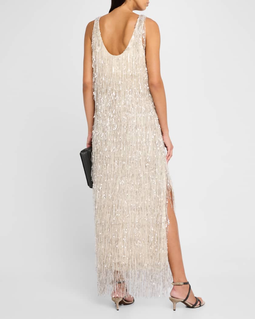 Sequin Waterfall Crispy Silk Maxi Dress
