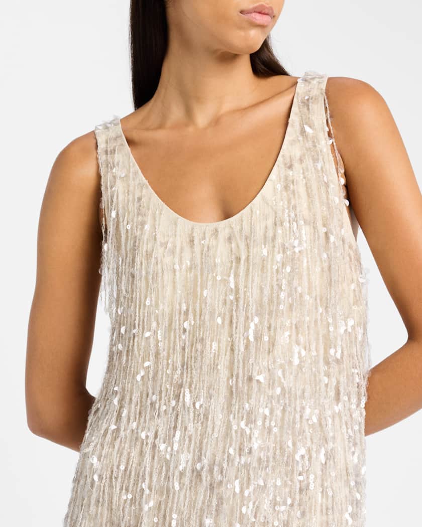 Sequin Waterfall Crispy Silk Maxi Dress