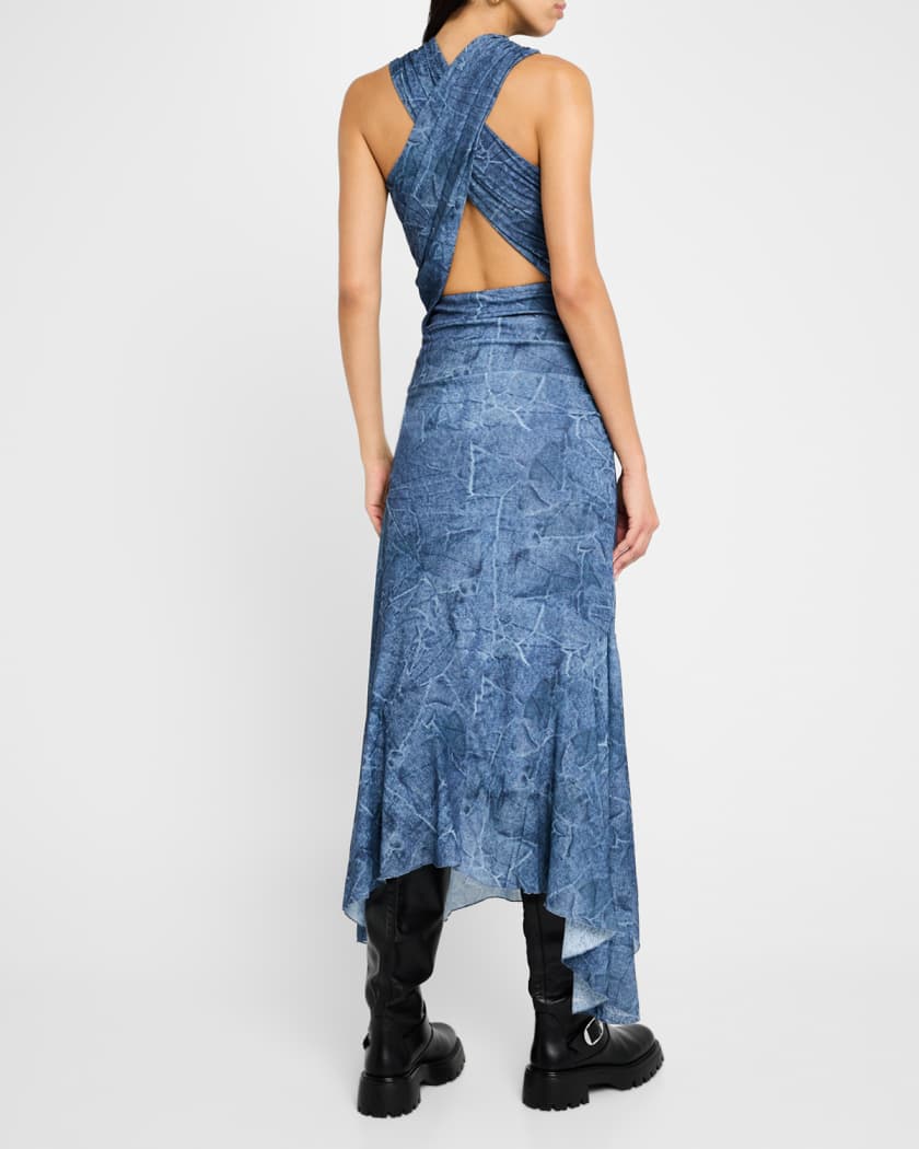 Marl Mesh Ruched Crossover Midi Dress