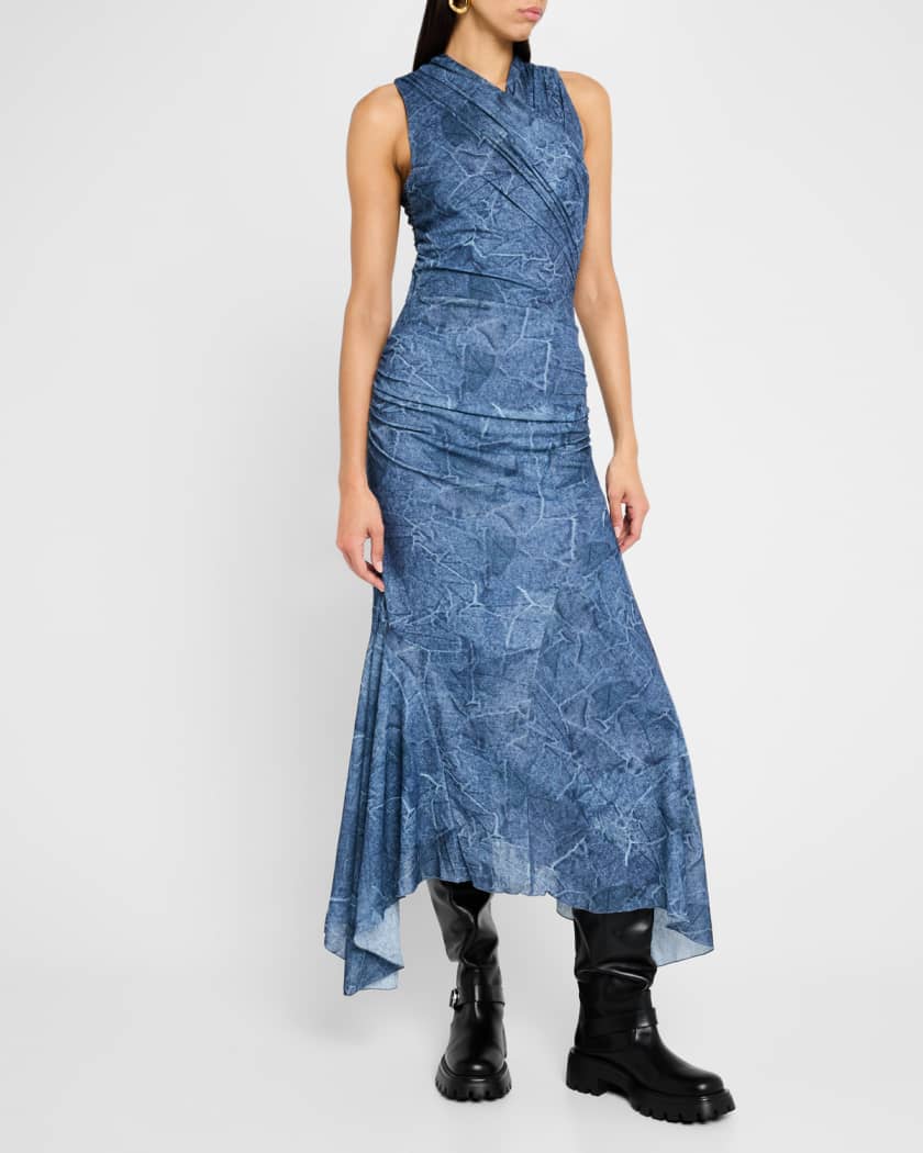 Marl Mesh Ruched Crossover Midi Dress