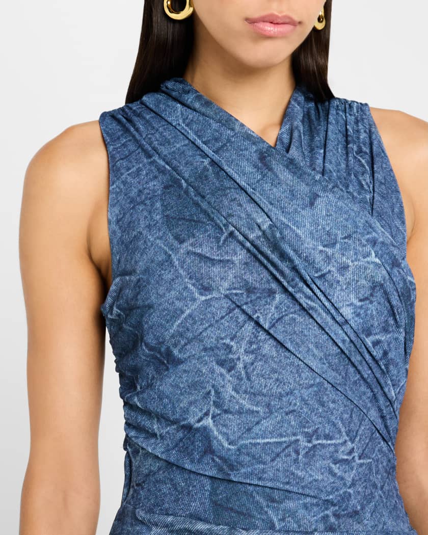 Marl Mesh Ruched Crossover Midi Dress
