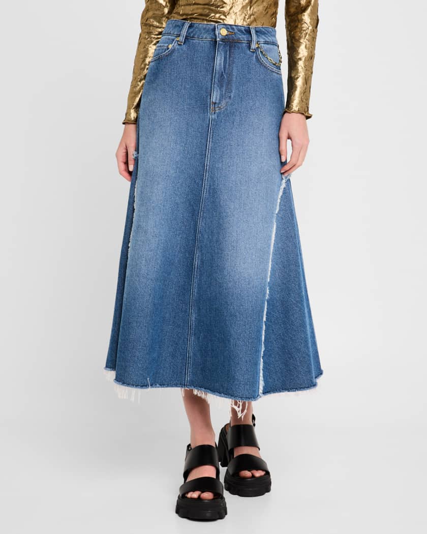 A-Line Denim Midi Skirt