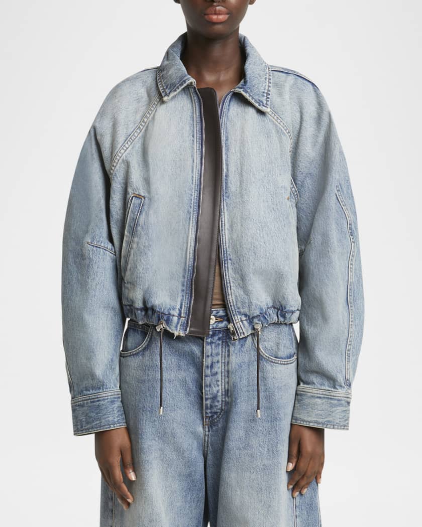 Balloon Zip-Up Drawstring Denim Jacket