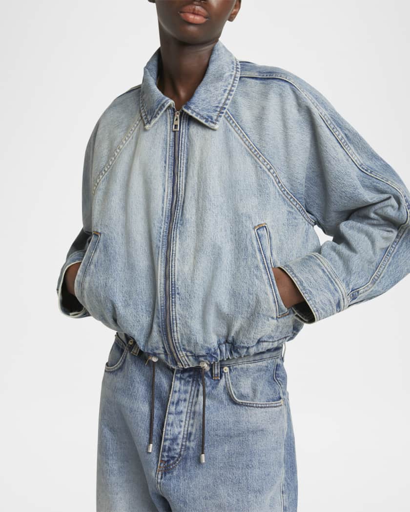 Balloon Zip-Up Drawstring Denim Jacket