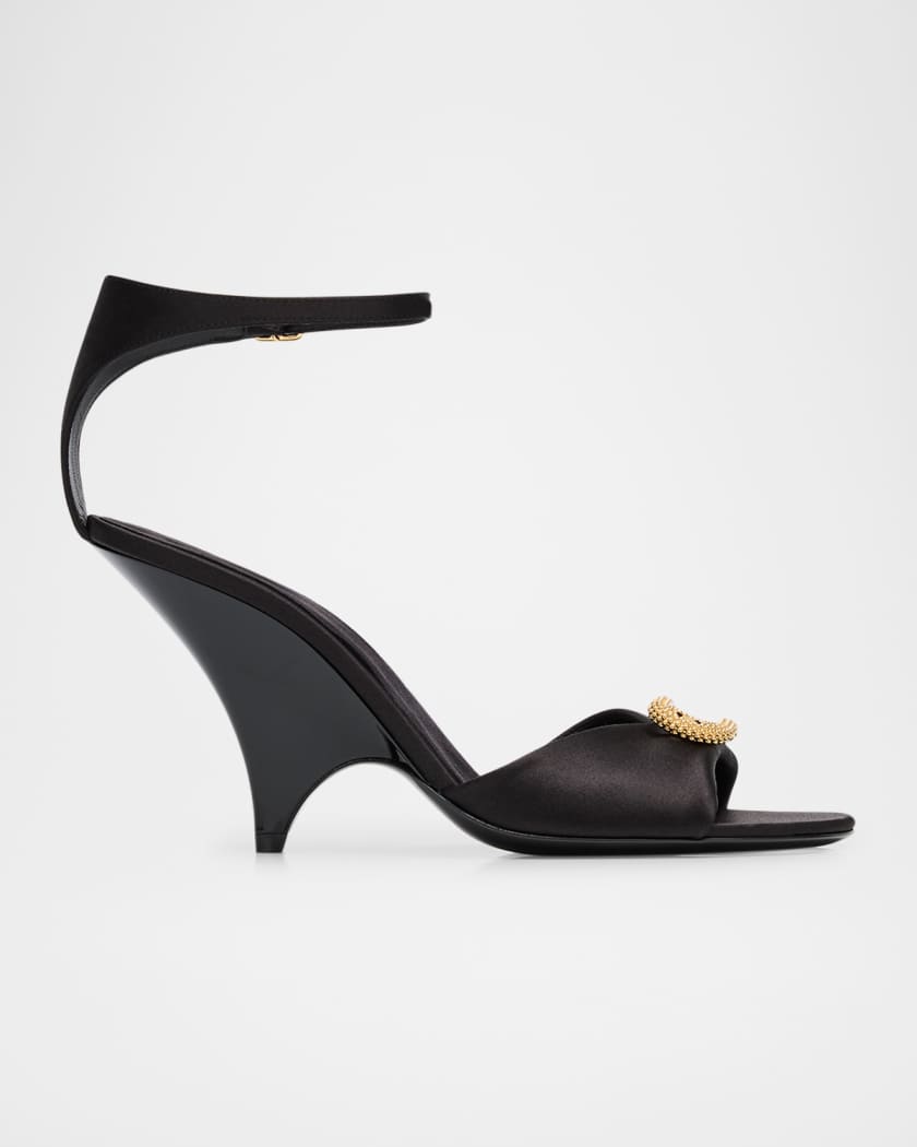 Loro Piana Olympia Satin Ornament Ankle-Strap Sandals | Neiman Marcus