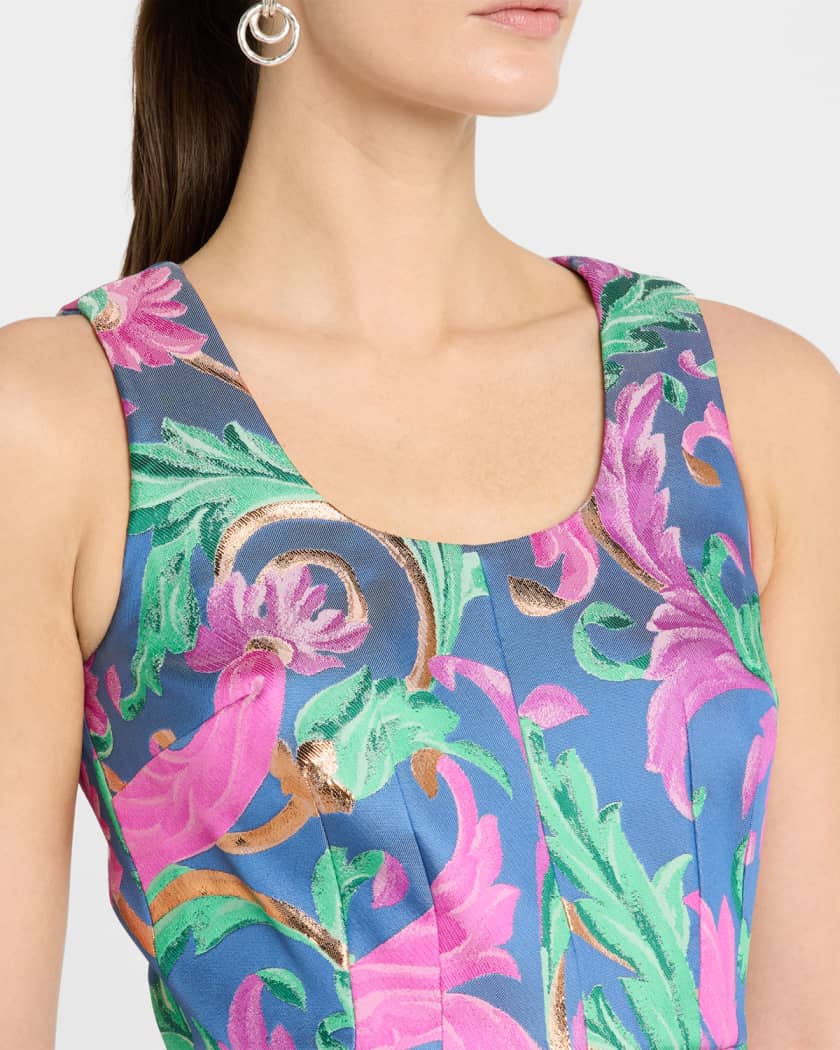 Floral Metallic Jacquard Sleeveless Dress