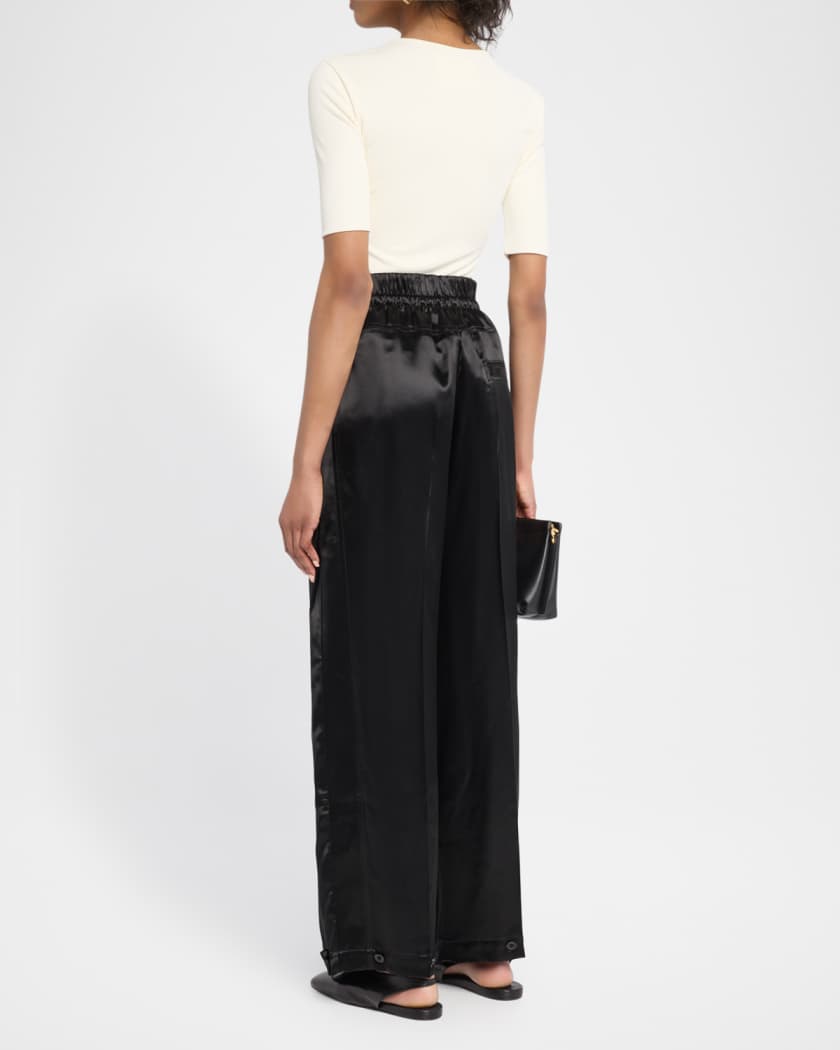 Jil Sander Pleated Satin Wide-Leg Drawstring Trousers | Neiman Marcus
