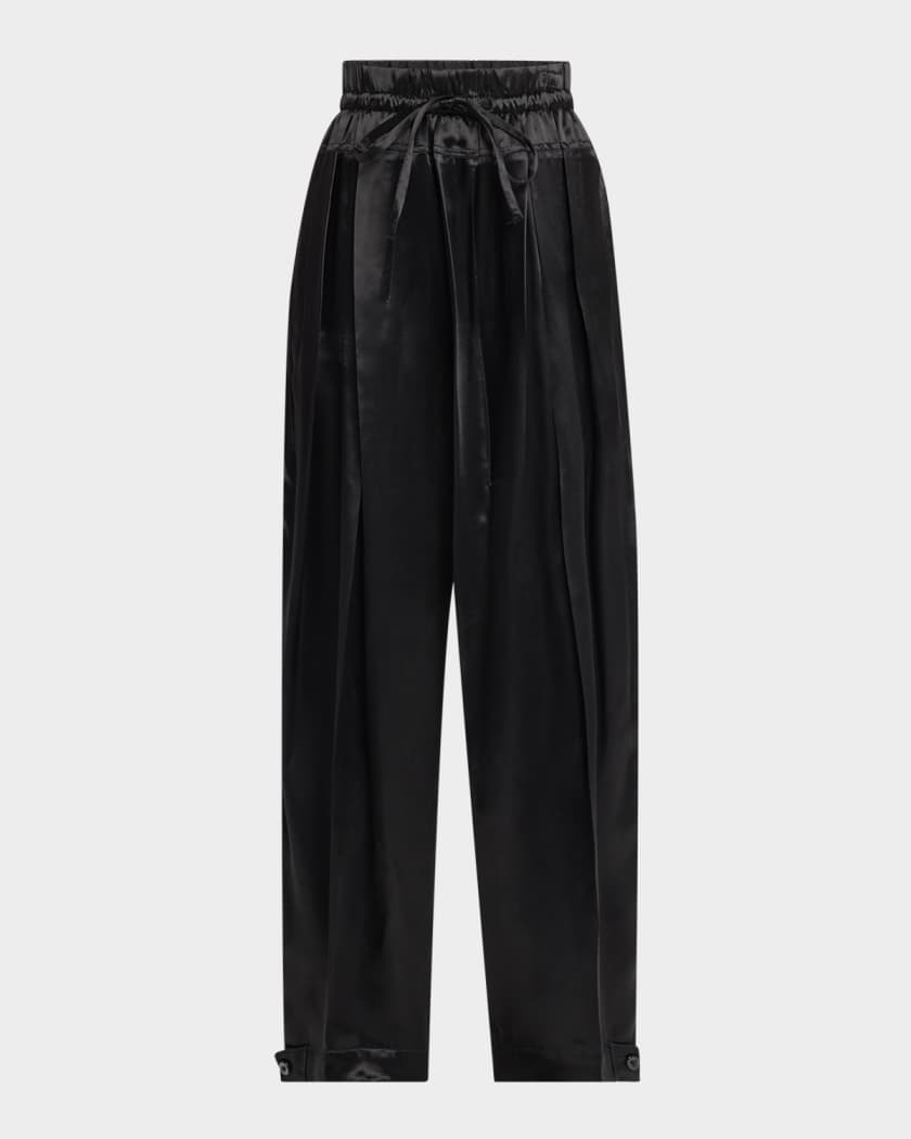 Jil Sander Pleated Satin Wide-Leg Drawstring Trousers | Neiman Marcus