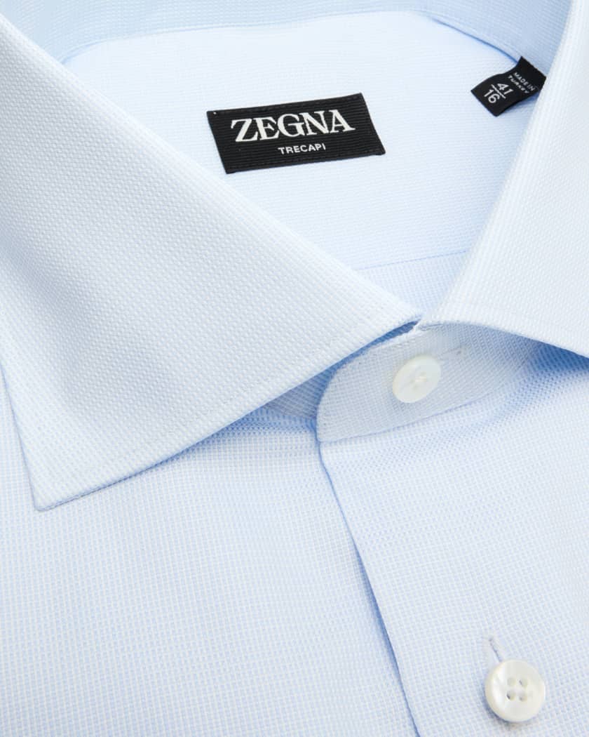 ZEGNA Men's Micro-Structure Trecapi Cotton Dress Shirt