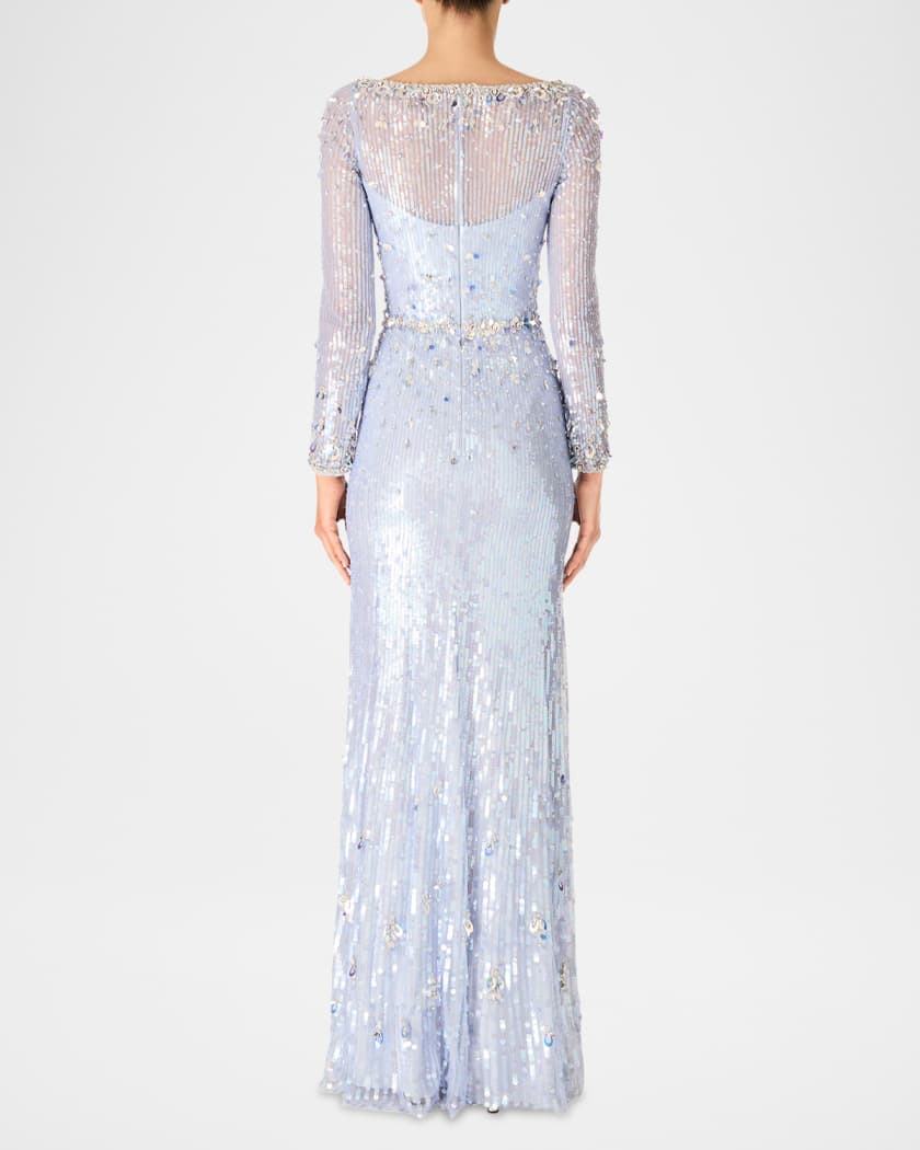 Kestra Embellished Long-Sleeve Sequin Gown