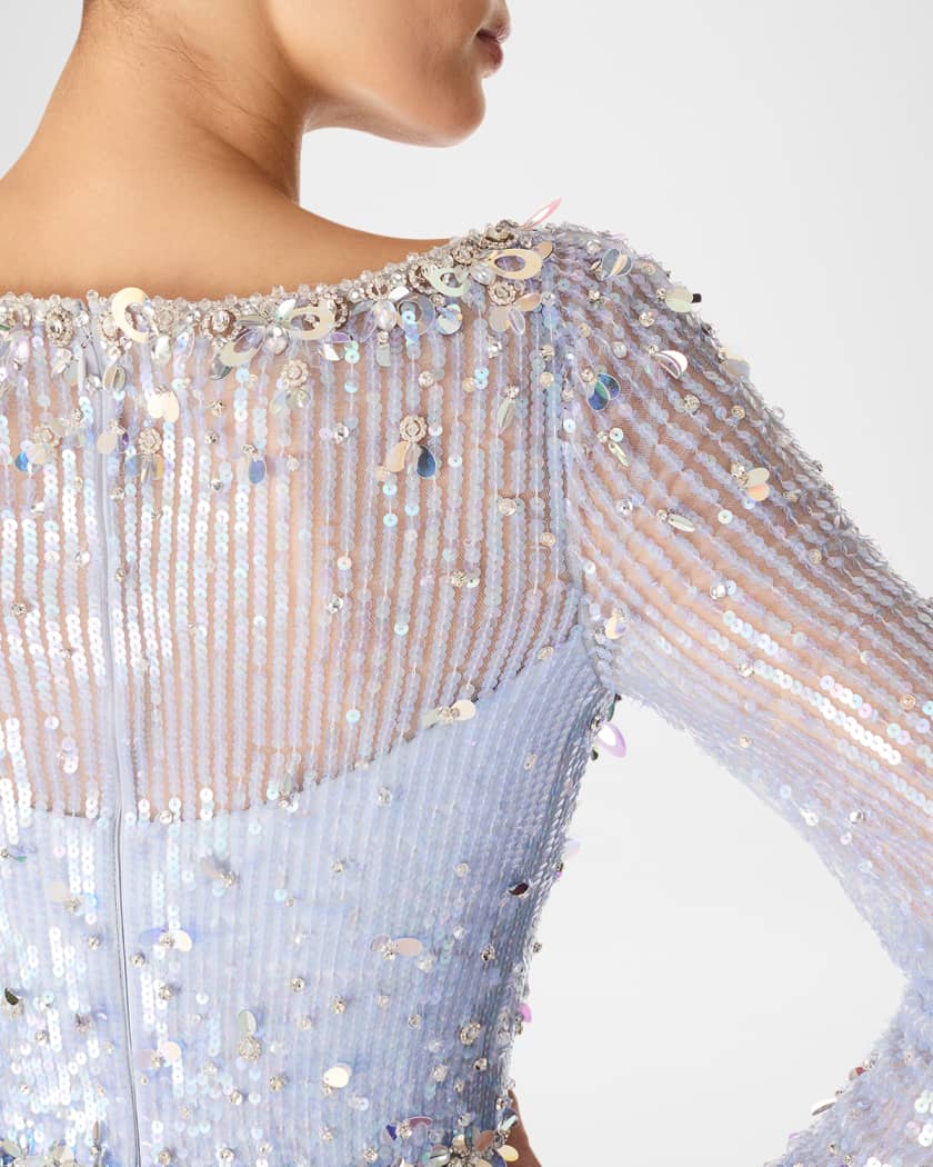 Kestra Embellished Long-Sleeve Sequin Gown
