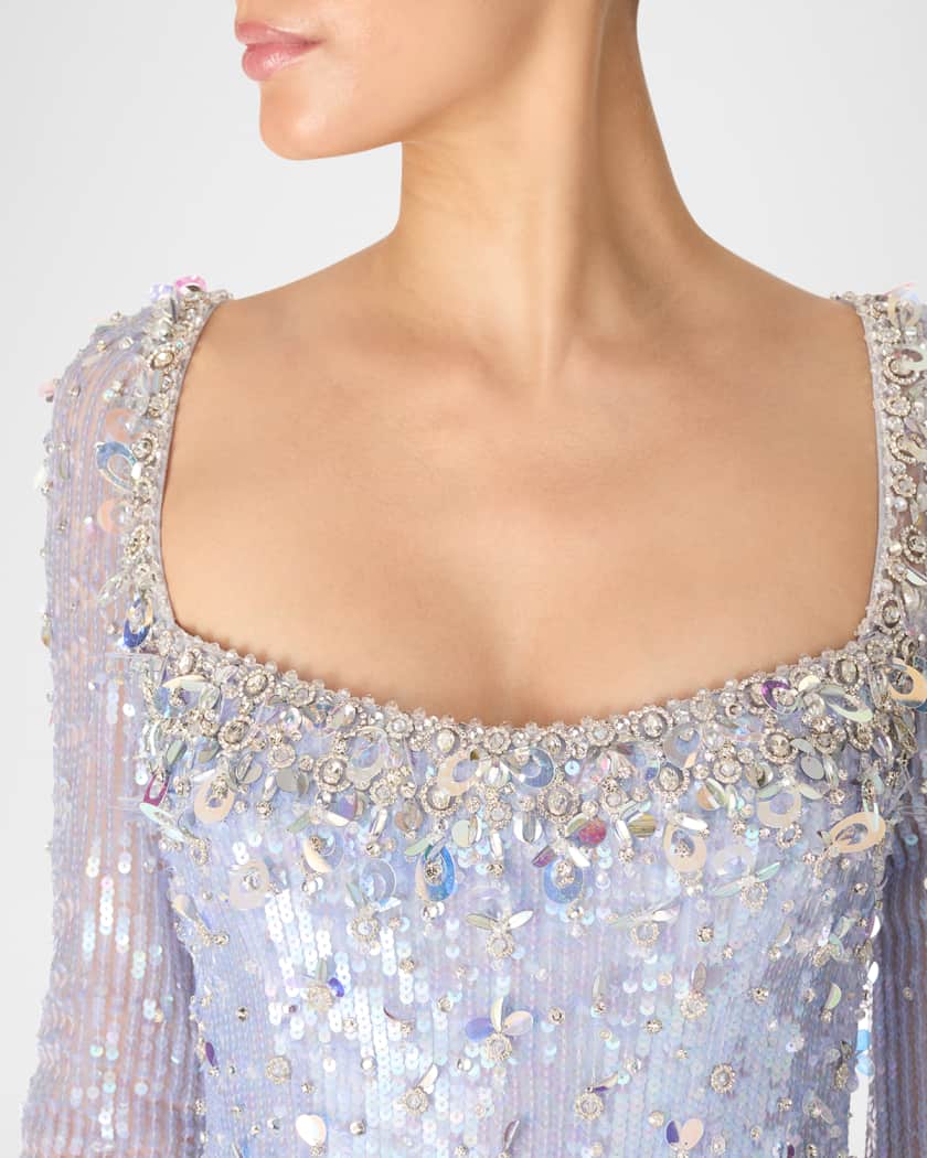 Kestra Embellished Long-Sleeve Sequin Gown