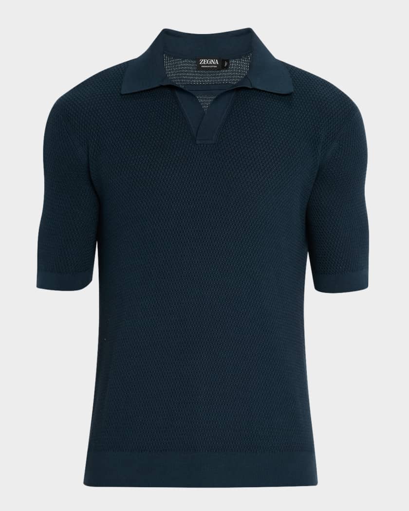 ZEGNA Men's Cotton Textured Johnny-Collar Polo Sweater