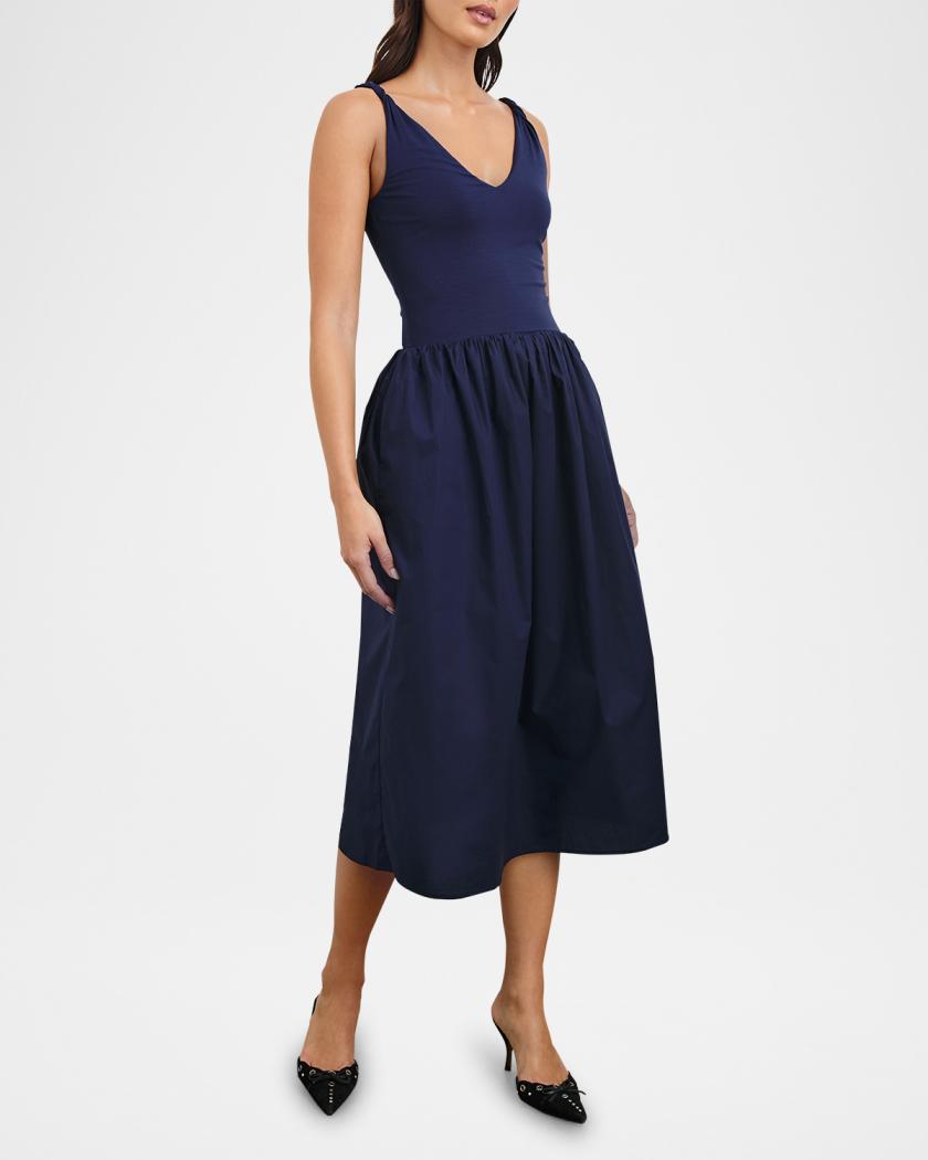 jersey poplin midi dress Threadbare high neck jersey poplin mix midi dress in mocha