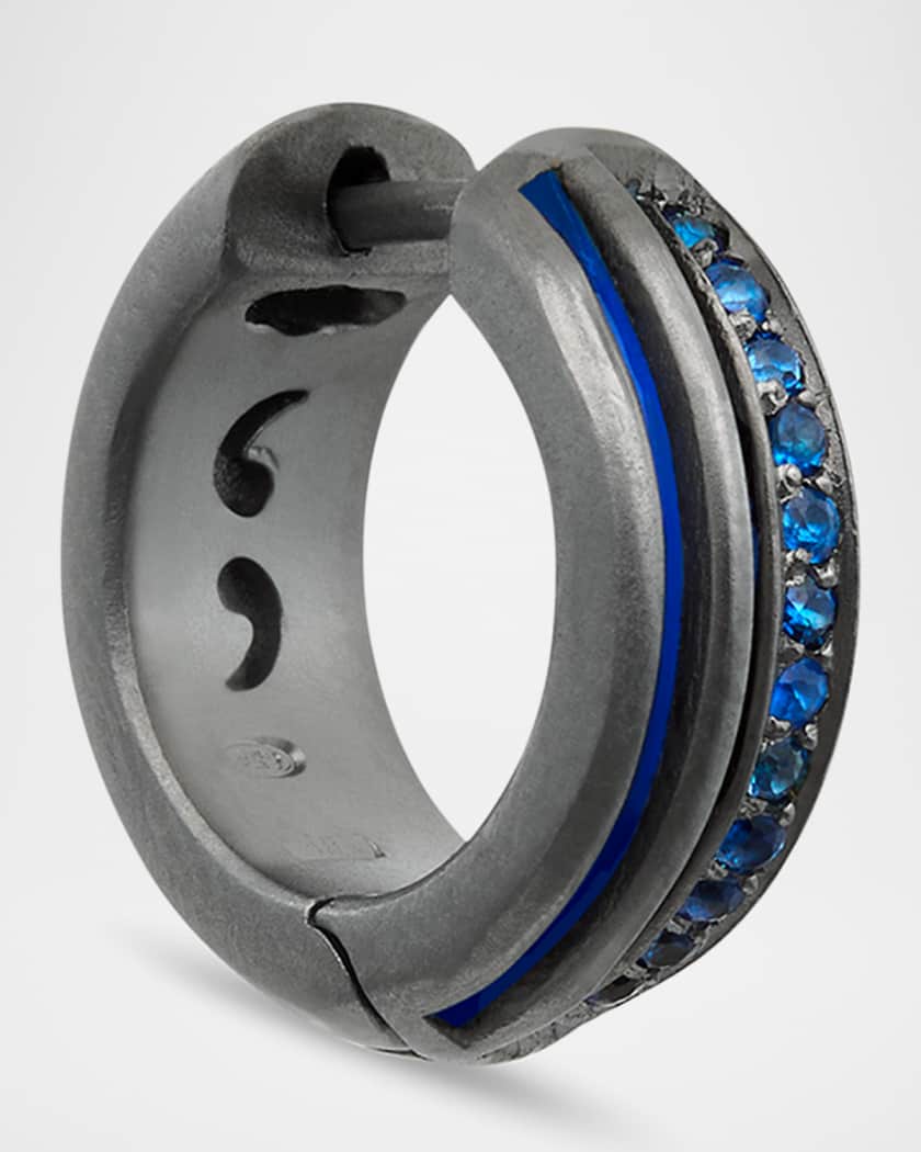Men's Acie Oxidized Sterling Silver Blue Sapphire Huggie Earring, Single