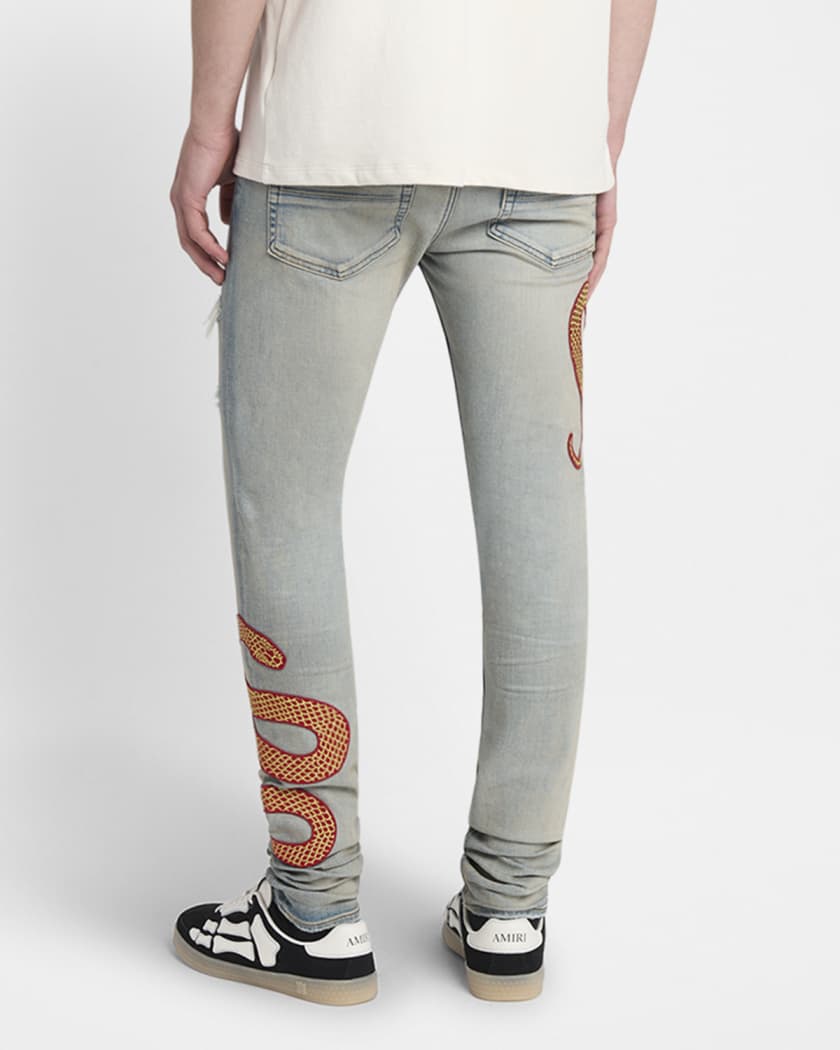 Men's Snake Applique Skinny Jeans