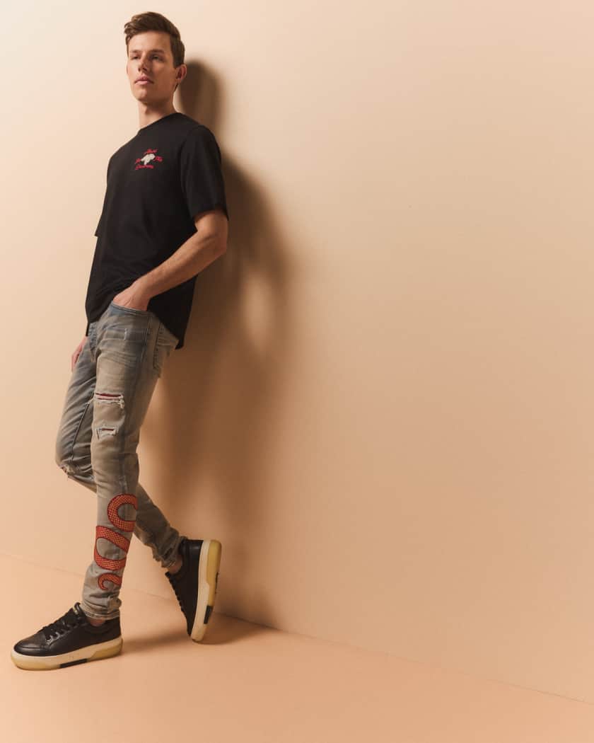 Men's Snake Applique Skinny Jeans