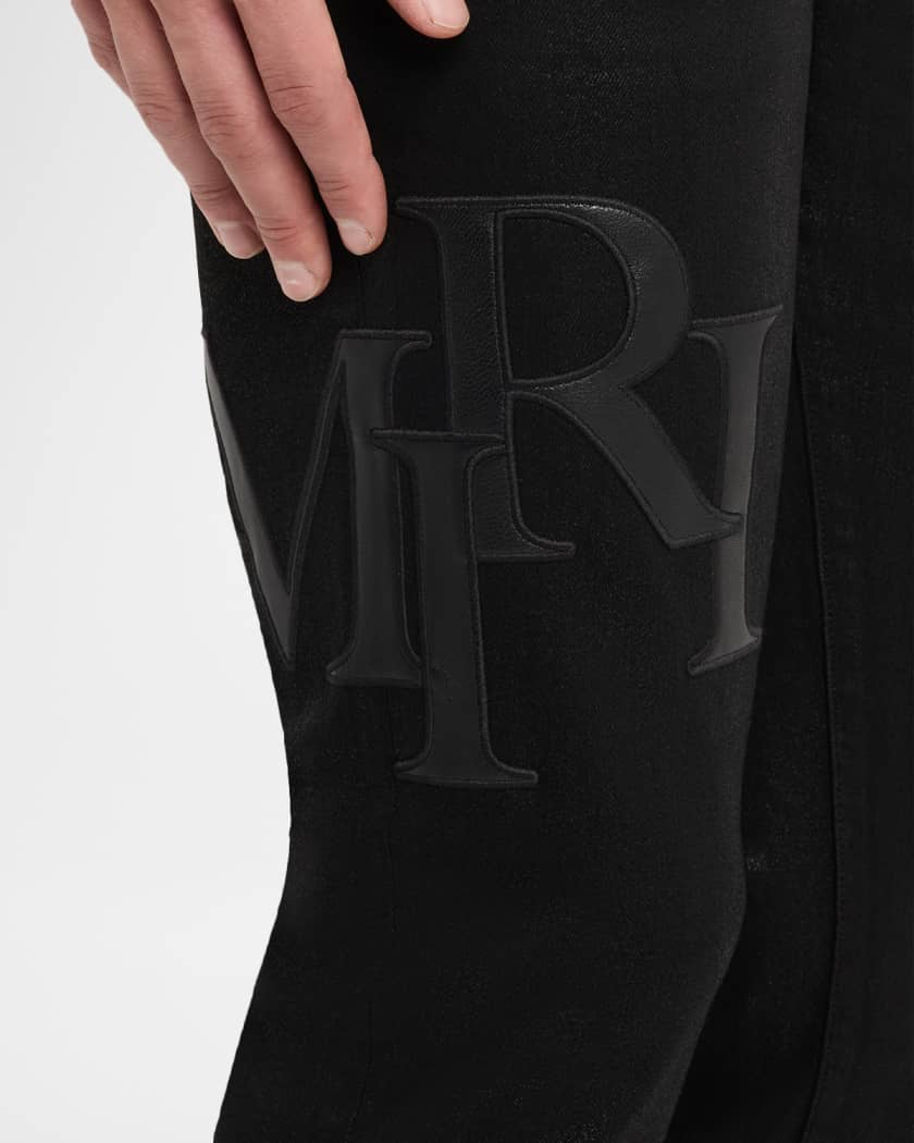 Men's Staggered Logo Waxed Skinny Jeans