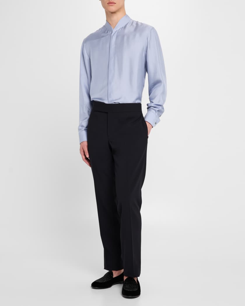 Giorgio Armani Men's Silk Dress Shirt with Stand Collar