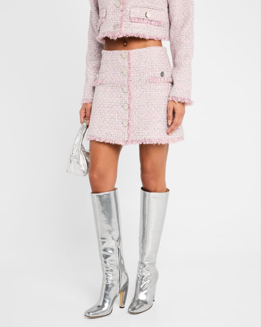 Ariel Button-Front Tweed Mini Skirt