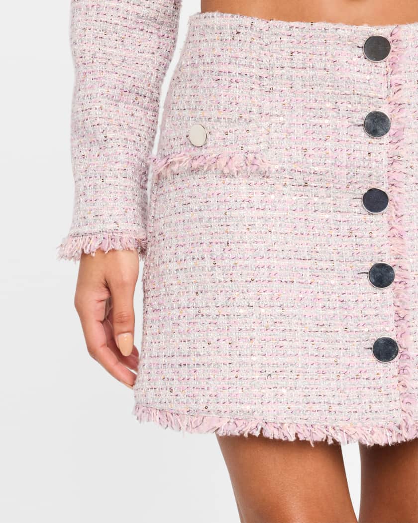 Ariel Button-Front Tweed Mini Skirt
