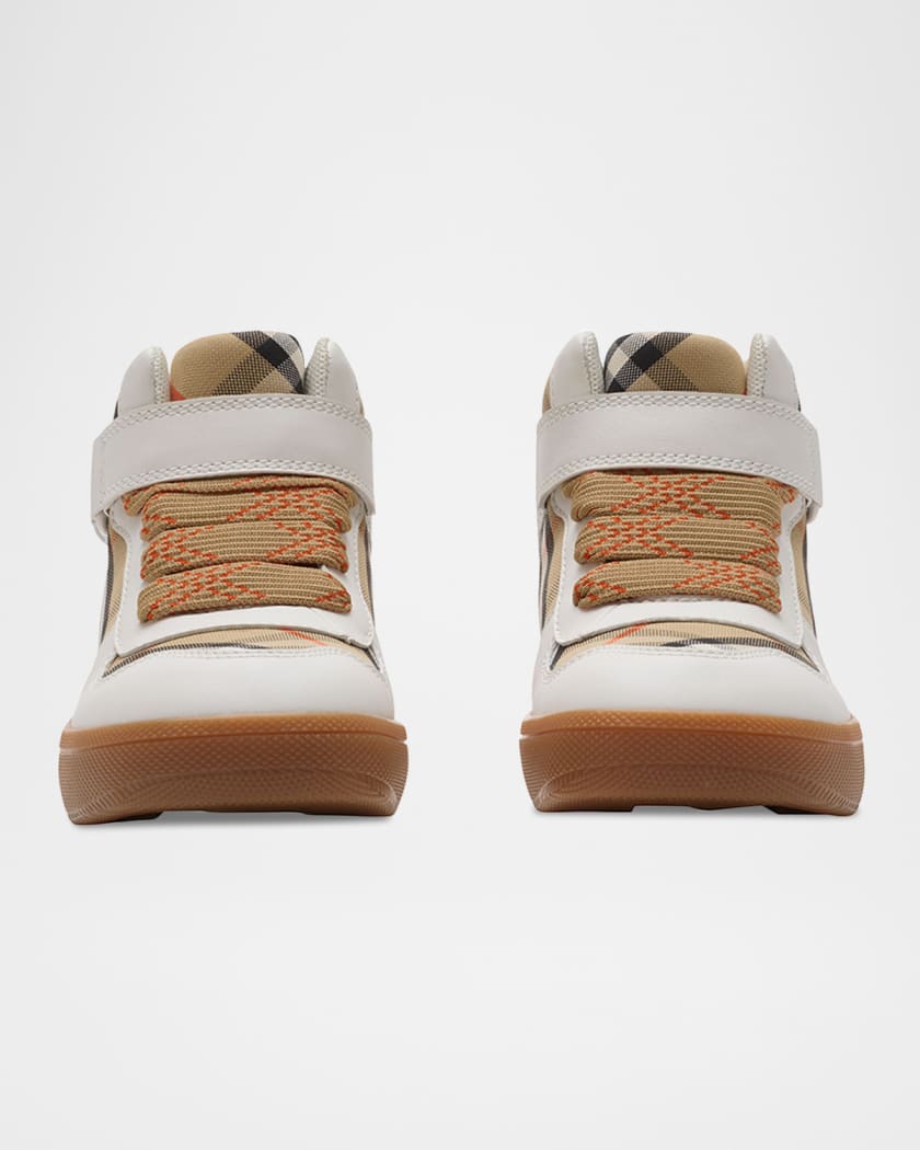 Kid's Sheldon Check Cotton and Leather High-Top Sneakers, Toddler/Kids