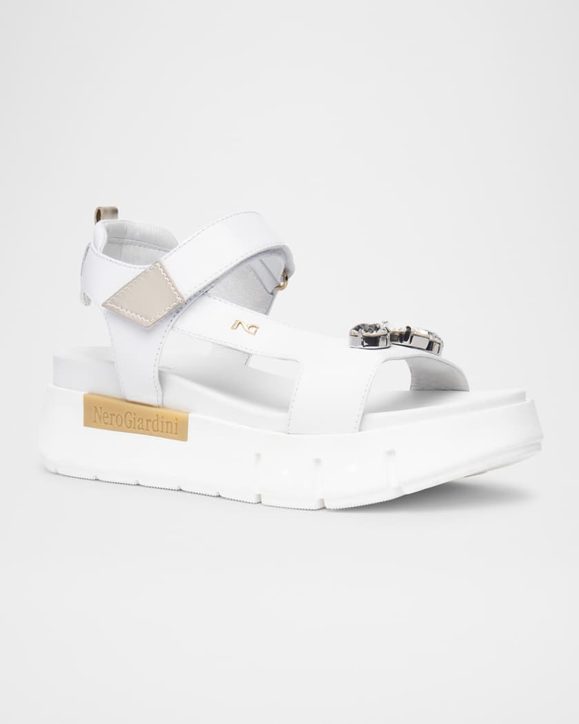 Stone Embellished Leather Sandals
