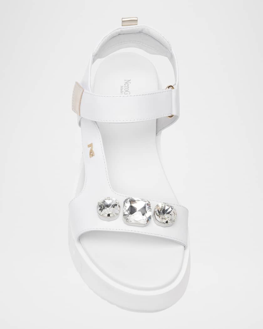 Stone Embellished Leather Sandals