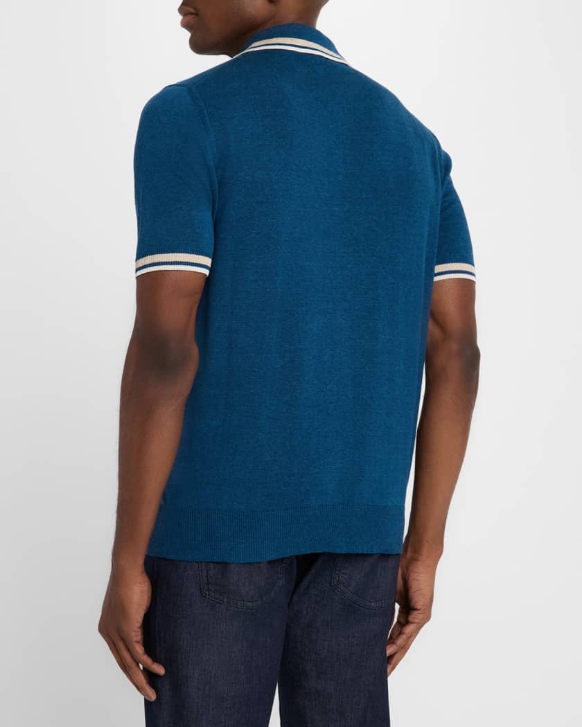 Men's Silk and Linen Tipped Polo Sweater | Neiman Marcus