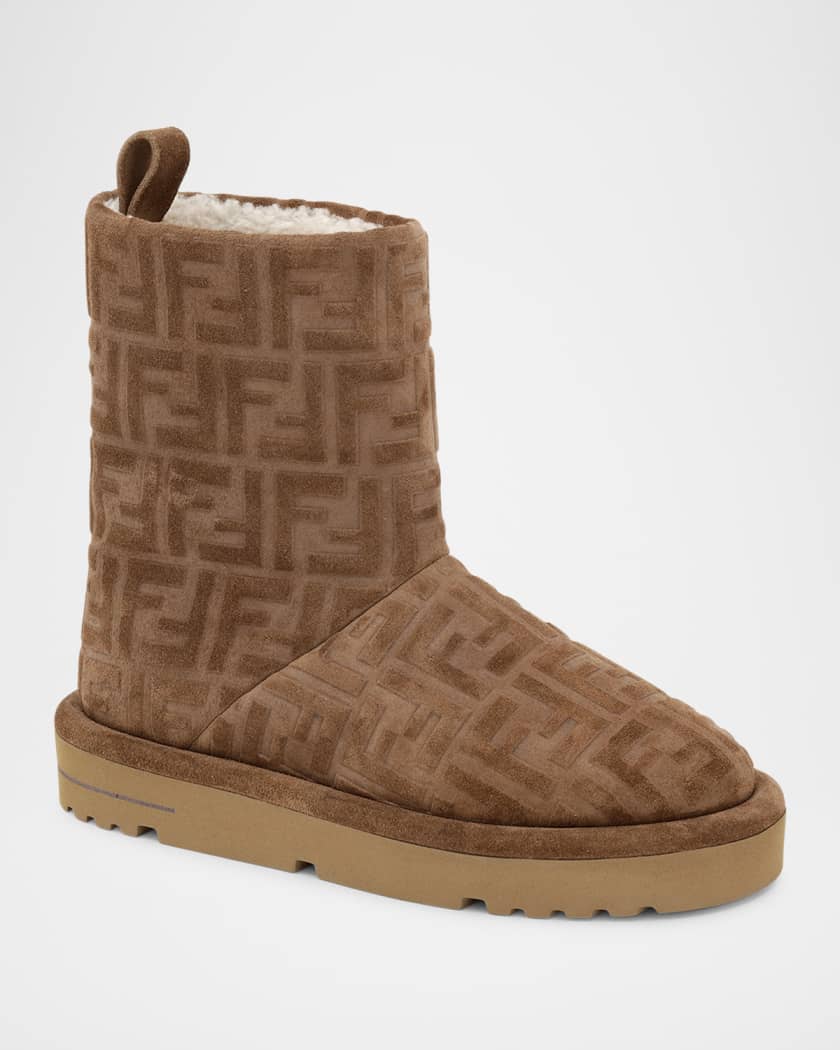 Shearling-Lined FF Embossed Leather Ski Boots